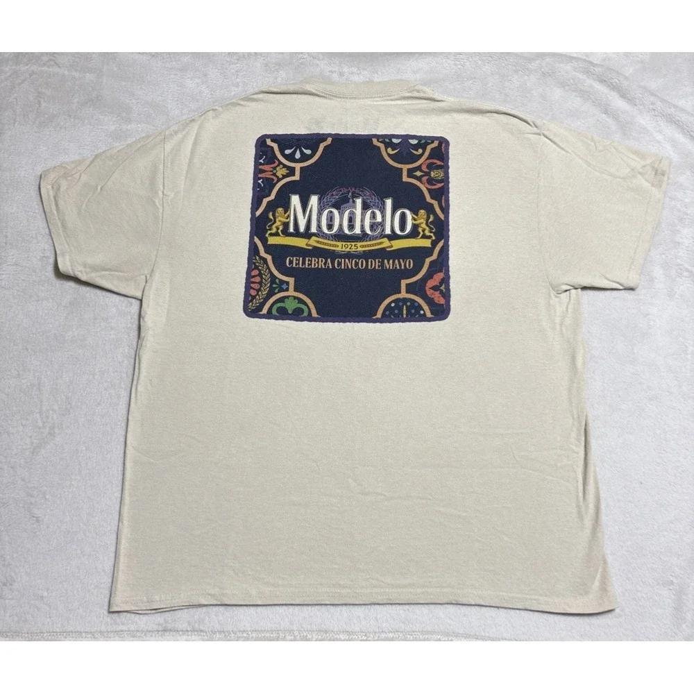 Modelo Cerveza T Shirt Men's Size XL Beige Short Sleeve Beer